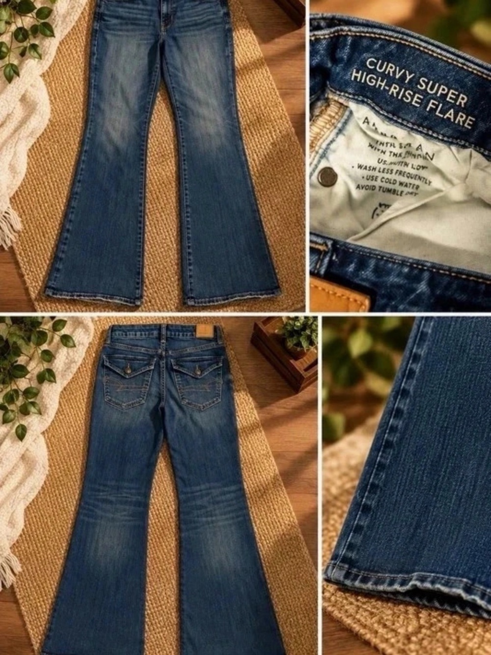 American Eagle Outfitters Curvy Super High-Rise Flare Jeans - Blue Denim